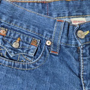 True Religion Jeans Women's 30W x 33L Mid Rise Dark Wash Fade 25 Inseam